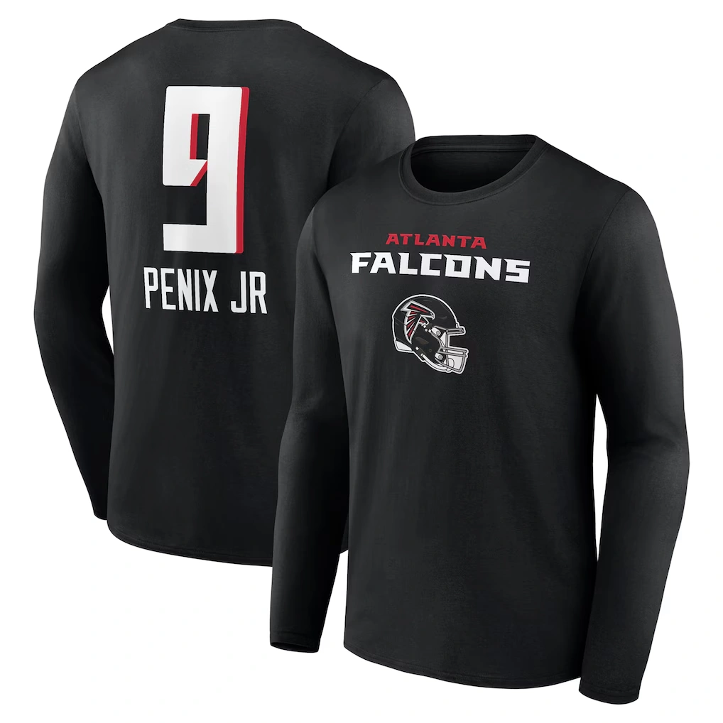Men's Atlanta Falcons Michael Penix Jr. Black Name & Number Team Wordmark Long Sleeve T-Shirt