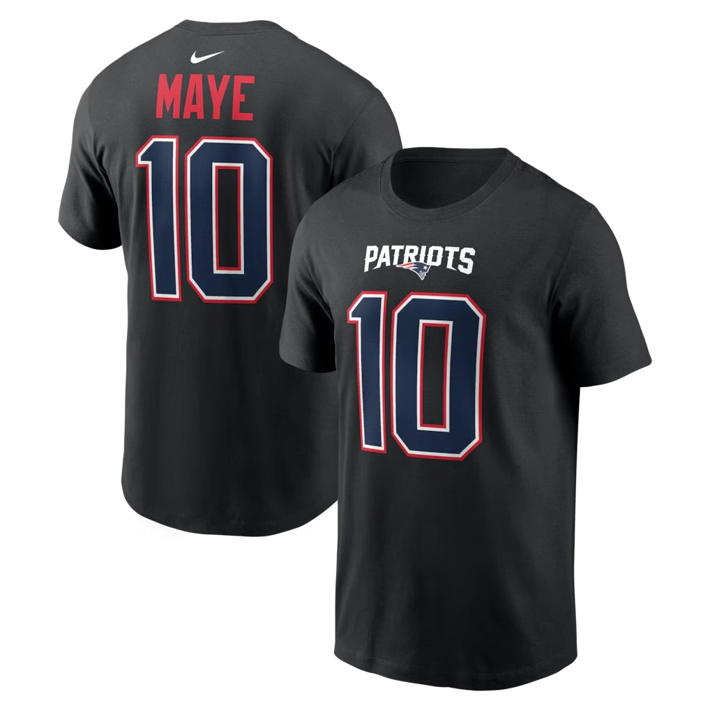 Men's New England Patriots Drake Maye Nike Carbon Black Name & Number T-Shirt