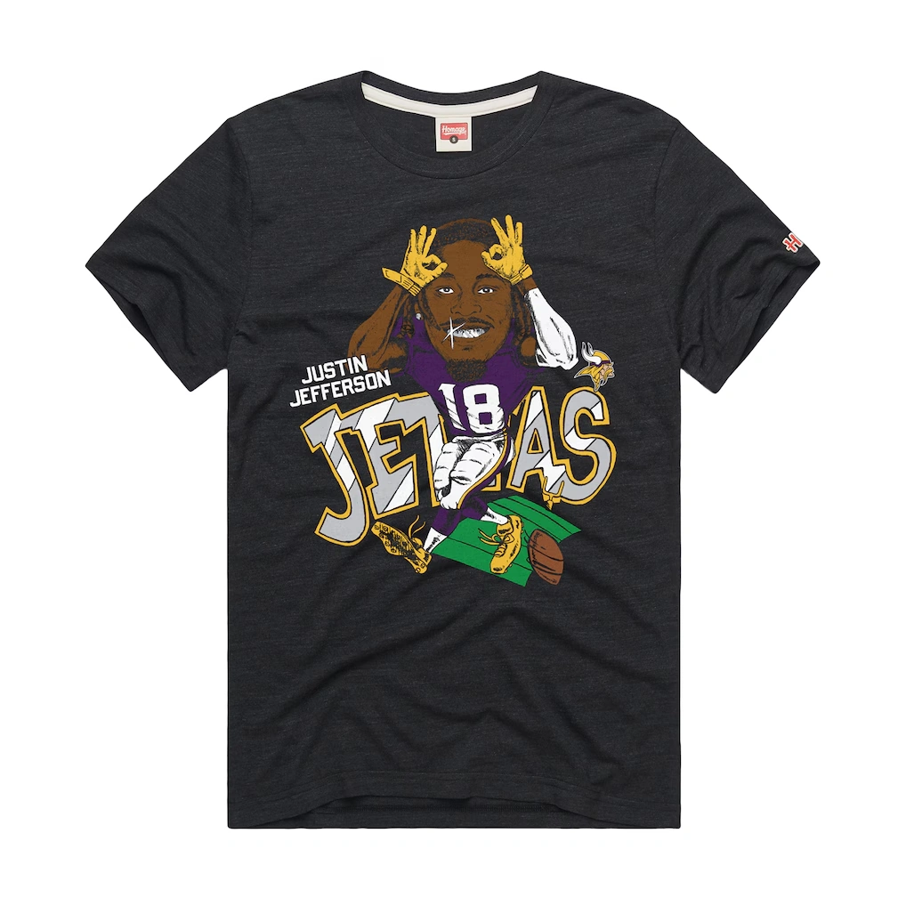 Unisex Minnesota Vikings Justin Jefferson Homage Charcoal Caricature Player Graphic Tri-Blend T-Shirt