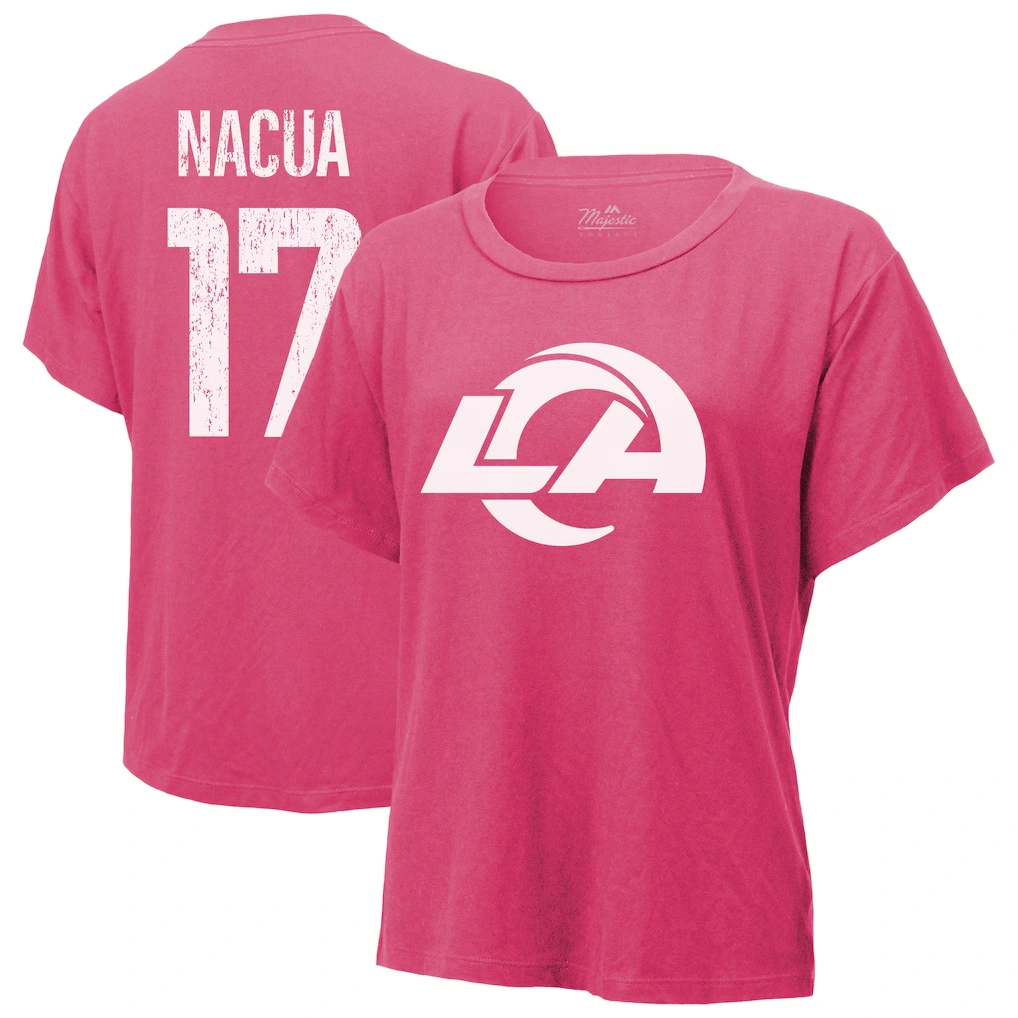 Women's Los Angeles Rams Puka Nacua Majestic Threads Pink Name & Number T-Shirt