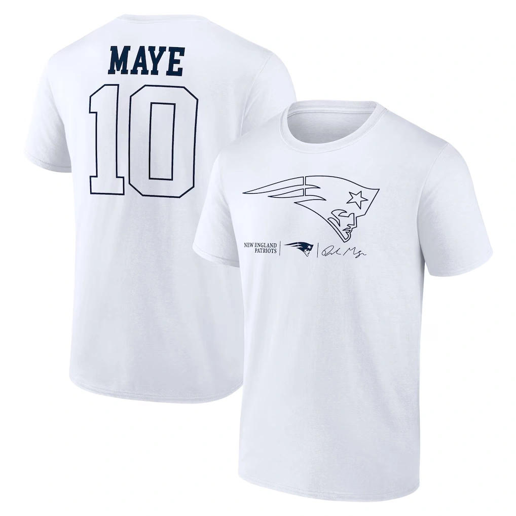 Men's New England Patriots Drake Maye White Outline Player T-Shirt