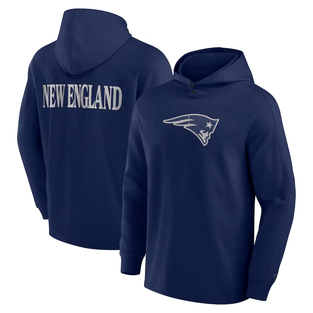 Men's New England Patriots Fanatics Navy Elements Blaze Tri-Blend Long Sleeve Hoodie T-Shirt