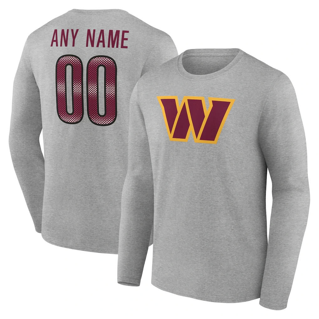 Men's Washington Commanders Gray Team Authentic Custom Name & Number Long Sleeve T-Shirt