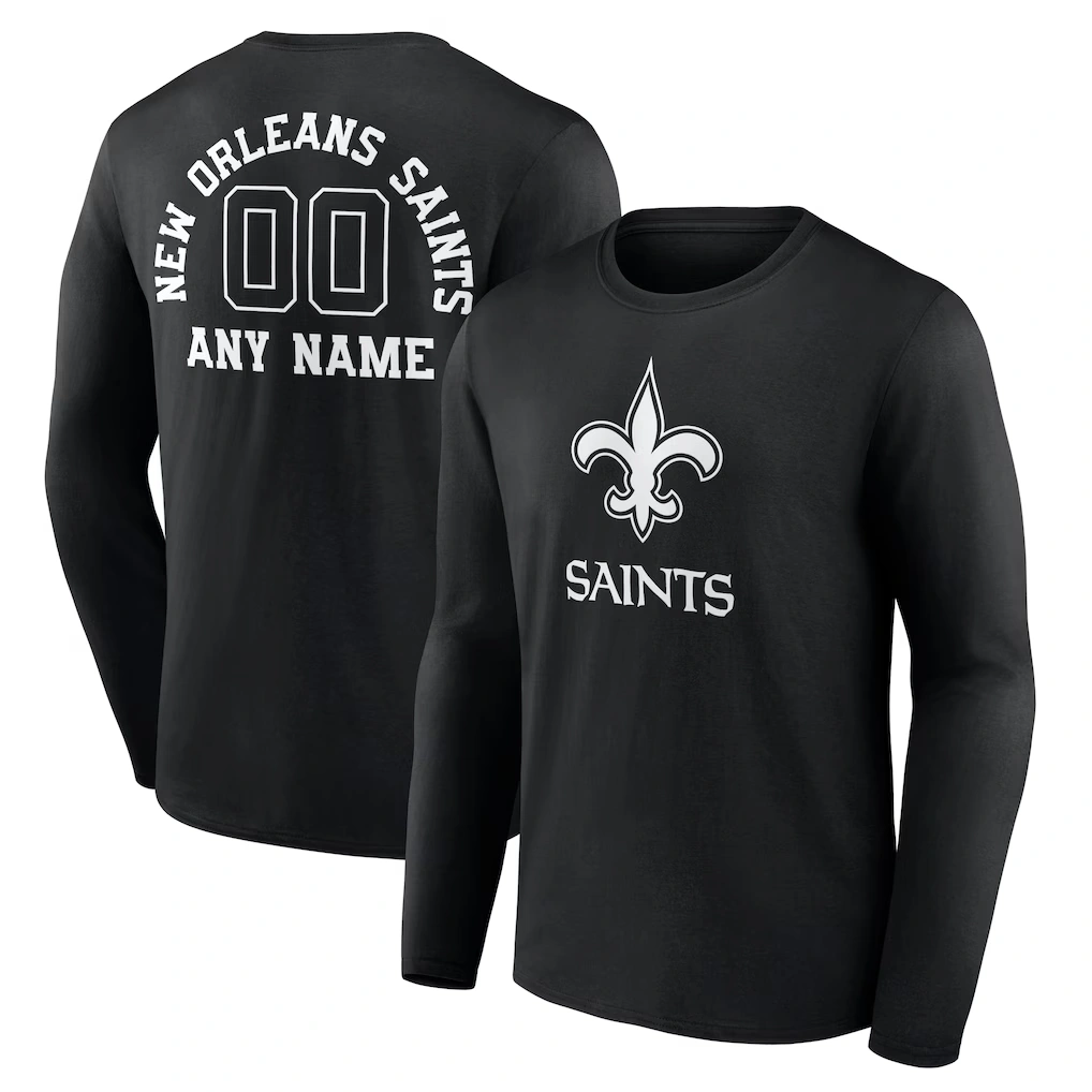 Men's New Orleans Saints Black Personalized Name & Number Monochrome Long Sleeve T-Shirt