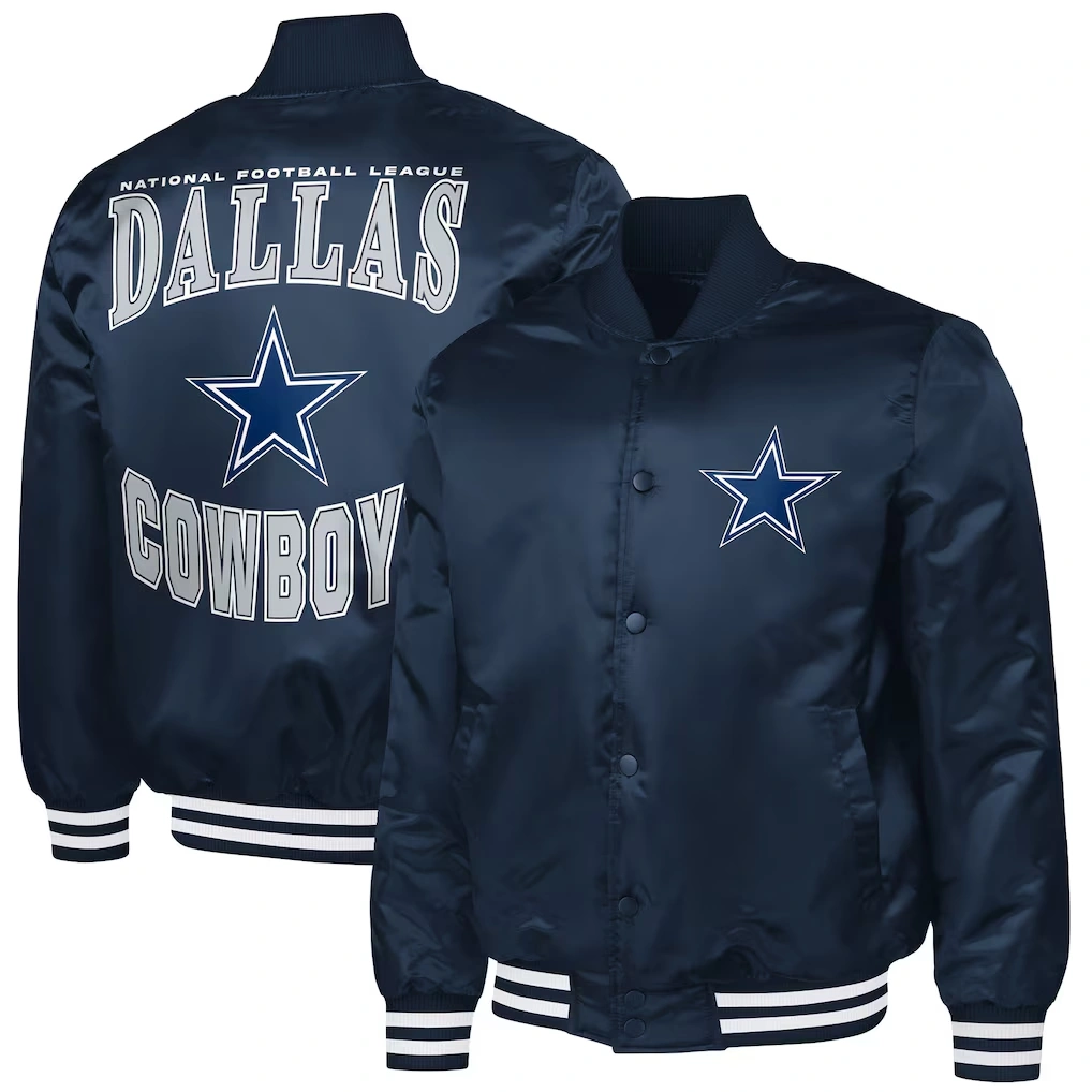 Men's Dallas Cowboys G-III Sports by Carl Banks Navy Adaptive Team Graphic Satin Full-Snap Varsity Jacket