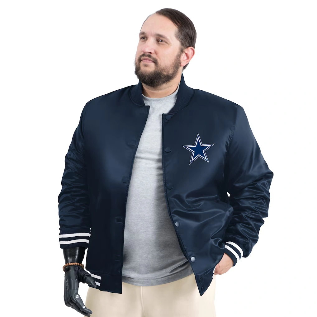 Men's Dallas Cowboys G-III Sports by Carl Banks Navy Adaptive Team Graphic Satin Full-Snap Varsity Jacket