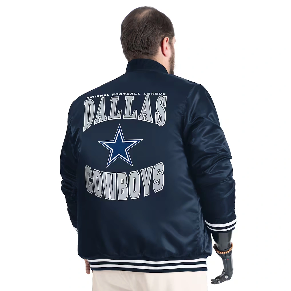 Men's Dallas Cowboys G-III Sports by Carl Banks Navy Adaptive Team Graphic Satin Full-Snap Varsity Jacket