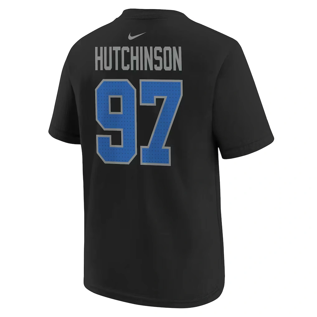 Men's Detroit Lions Aidan Hutchinson Nike Black Player Name & Number T-Shirt
