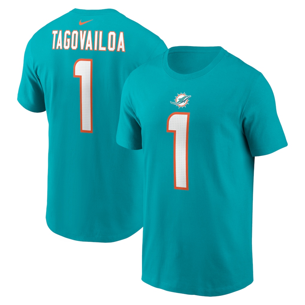 Men's Miami Dolphins Tua Tagovailoa Nike Aqua Player Name & Number T-Shirt