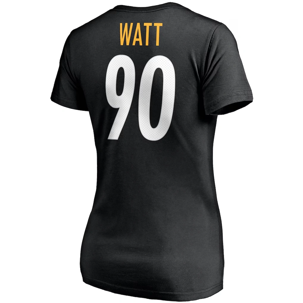 Women's Pittsburgh Steelers T.J. Watt Fanatics Black Player Icon Name & Number V-Neck T-Shirt