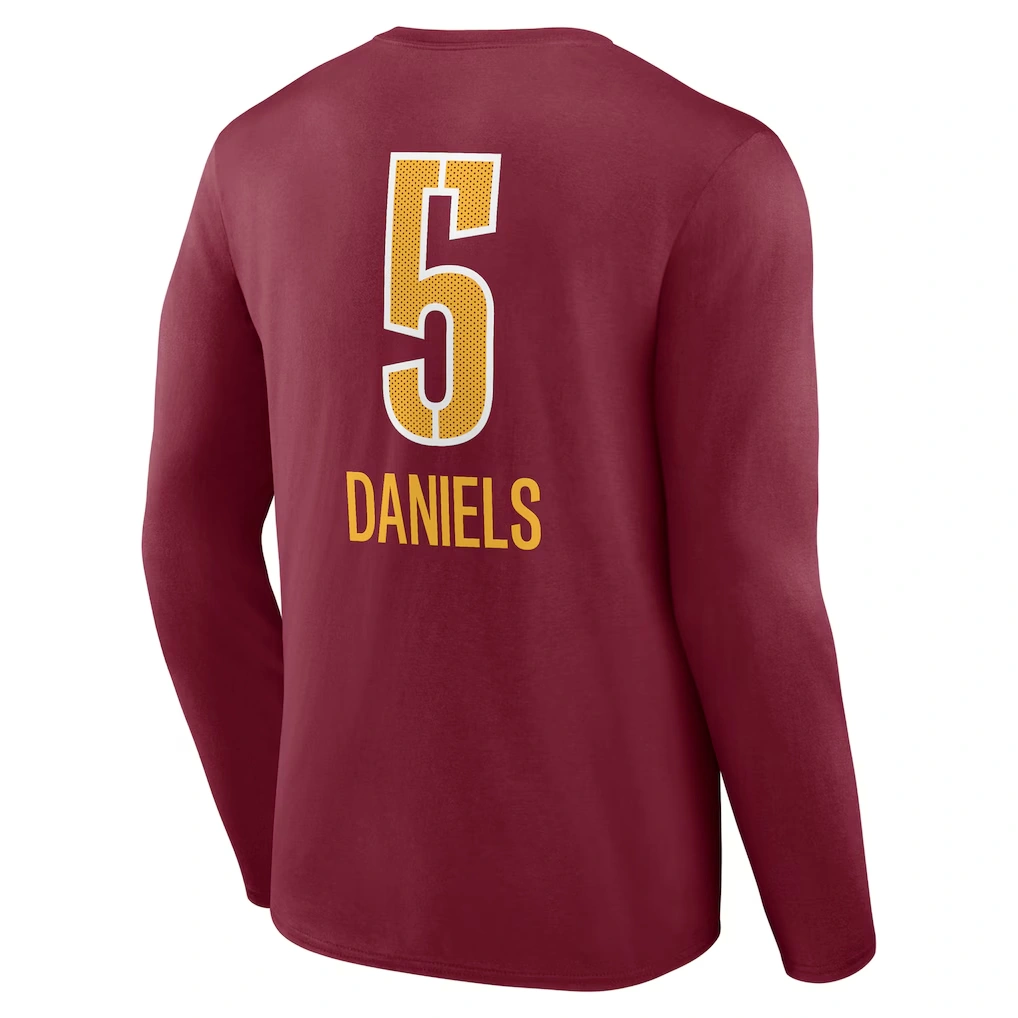 Men's Washington Commanders Jayden Daniels Burgundy Name & Number Team Wordmark Long Sleeve T-Shirt