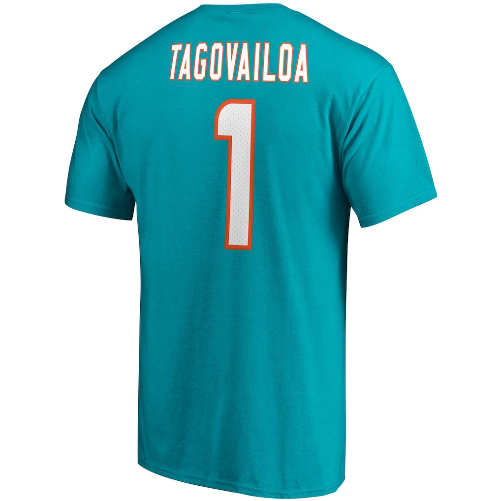 Men's Miami Dolphins Tua Tagovailoa Fanatics Aqua Player Icon Name & Number T-Shirt