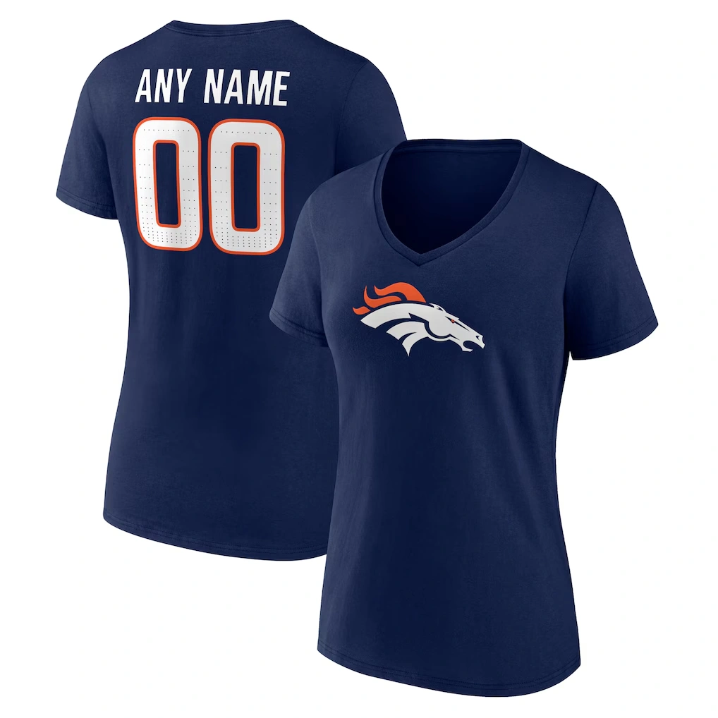 Women's Denver Broncos Navy Team Authentic Custom V-Neck T-Shirt