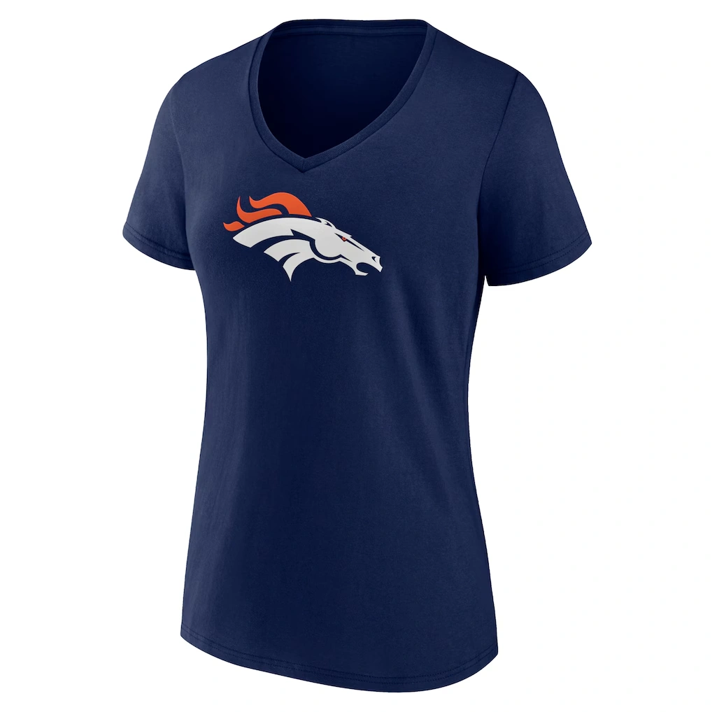 Women's Denver Broncos Navy Team Authentic Custom V-Neck T-Shirt