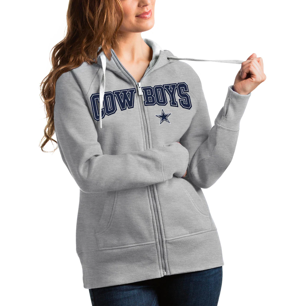 Women's Dallas Cowboys Antigua Heathered Gray Team Victory Full-Zip Hoodie