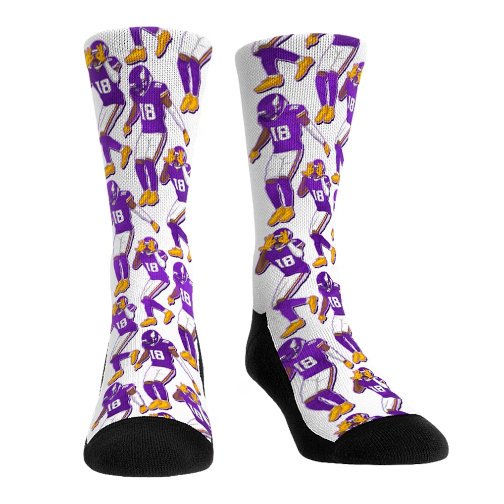 Youth Minnesota Vikings Justin Jefferson Rock Em Socks 2-Pack Reverse Hurdle Crew Socks Set