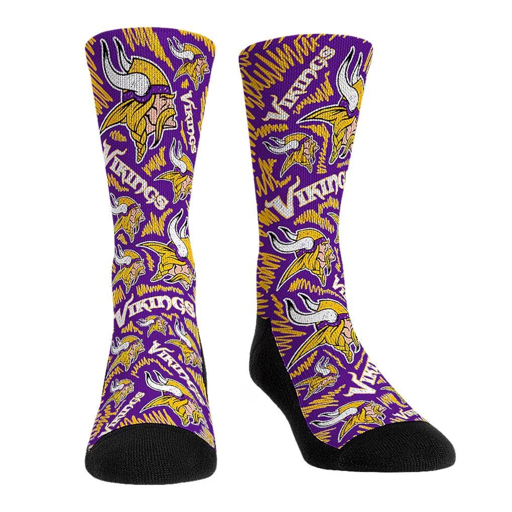 Youth Minnesota Vikings Justin Jefferson Rock Em Socks 2-Pack Reverse Hurdle Crew Socks Set