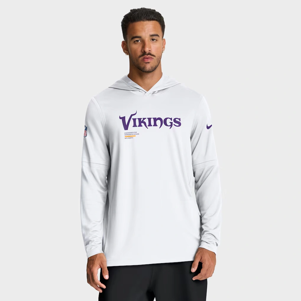 Men's Minnesota Vikings Nike White Sideline Pure Fury Performance Long Sleeve Hoodie T-Shirt