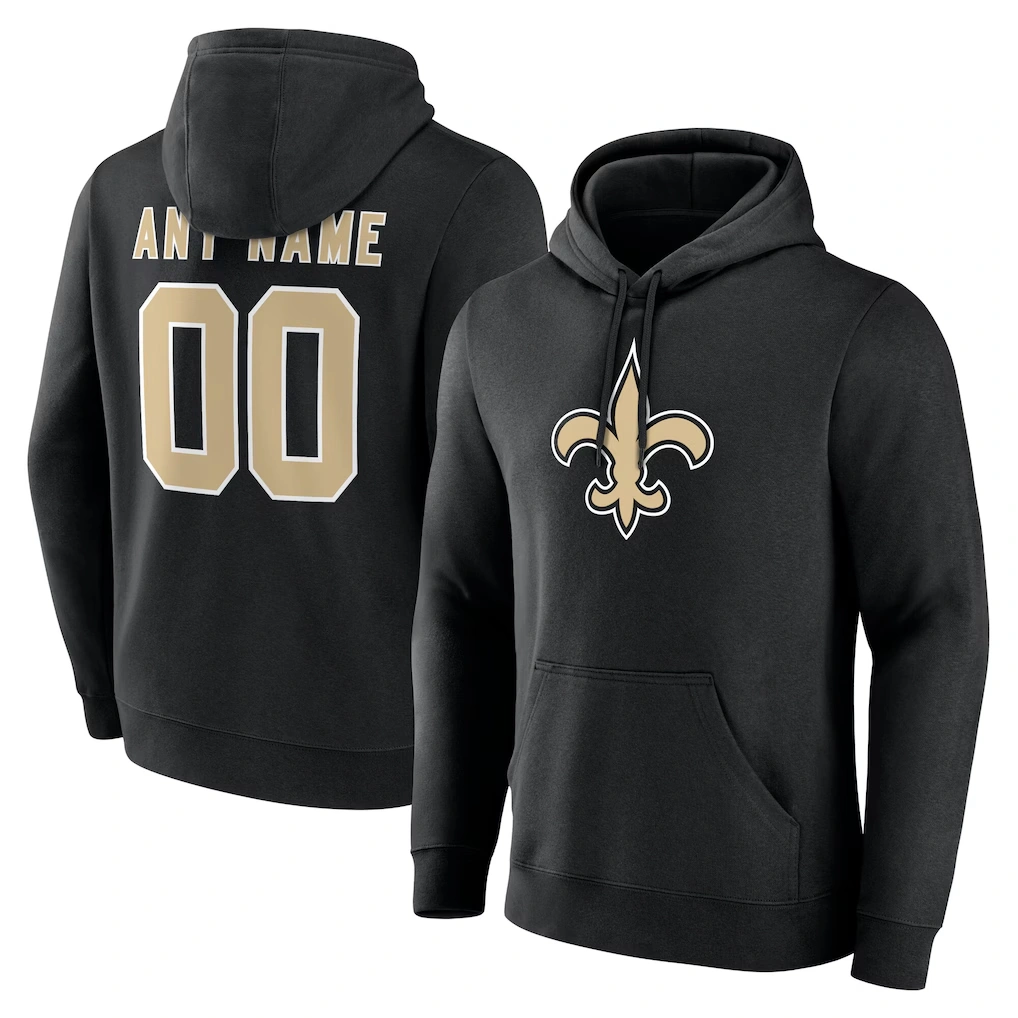 Men's New Orleans Saints Black Team Authentic Custom Name & Number Pullover Hoodie