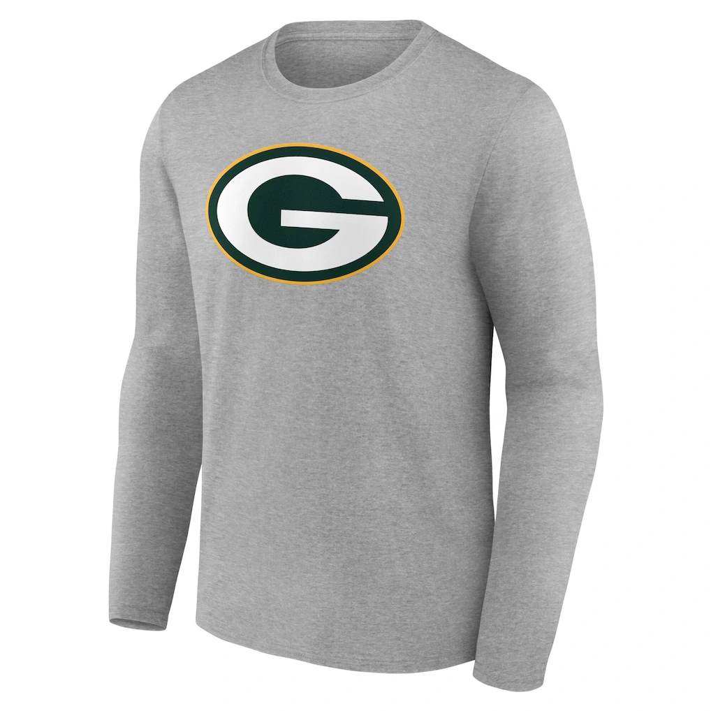 Men's Green Bay Packers Gray Team Authentic Custom Name & Number Long Sleeve T-Shirt