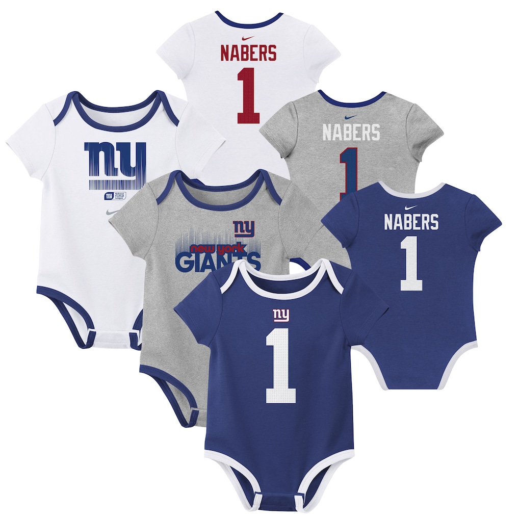 Newborn & Infant New York Giants Malik Nabers Nike Name & Number 3-Pack Bodysuit Set