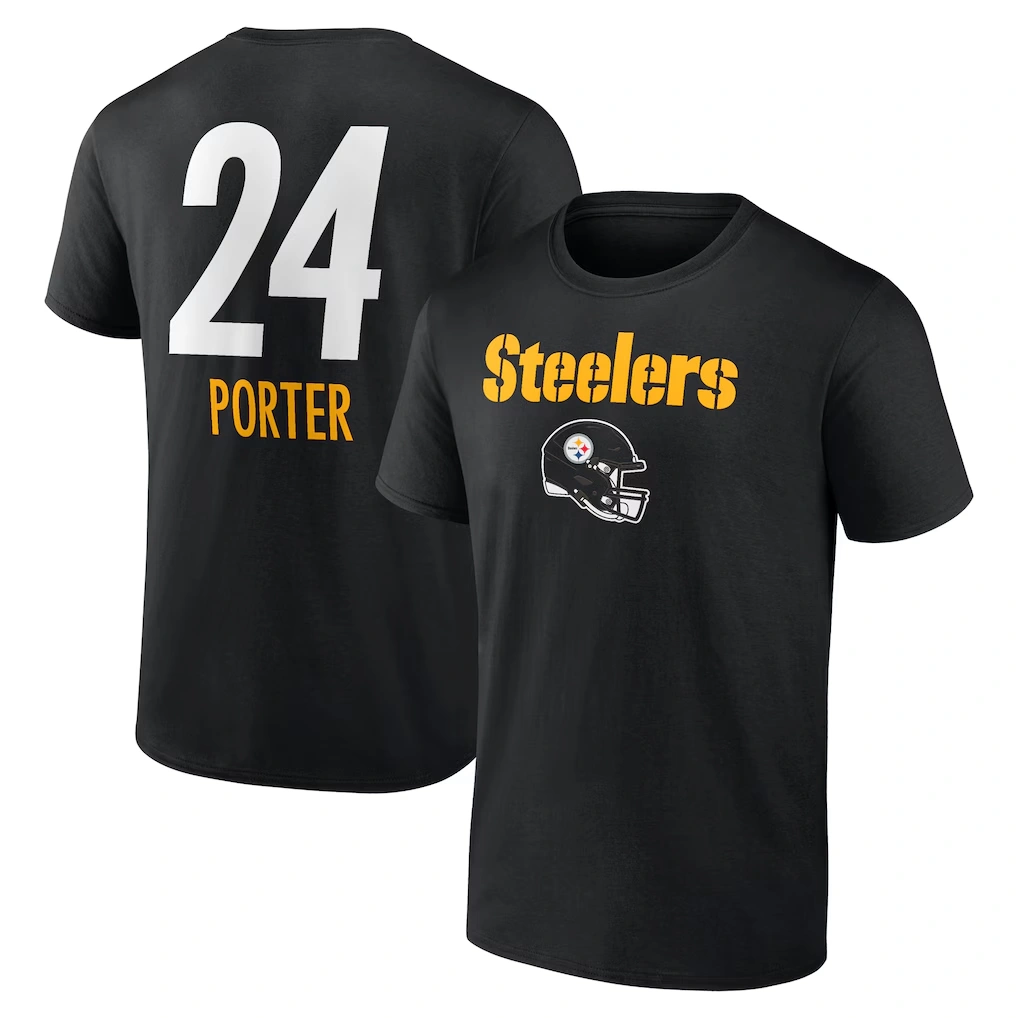 Men's Pittsburgh Steelers Joey Porter Jr. Black Team Wordmark Player Name & Number T-Shirt