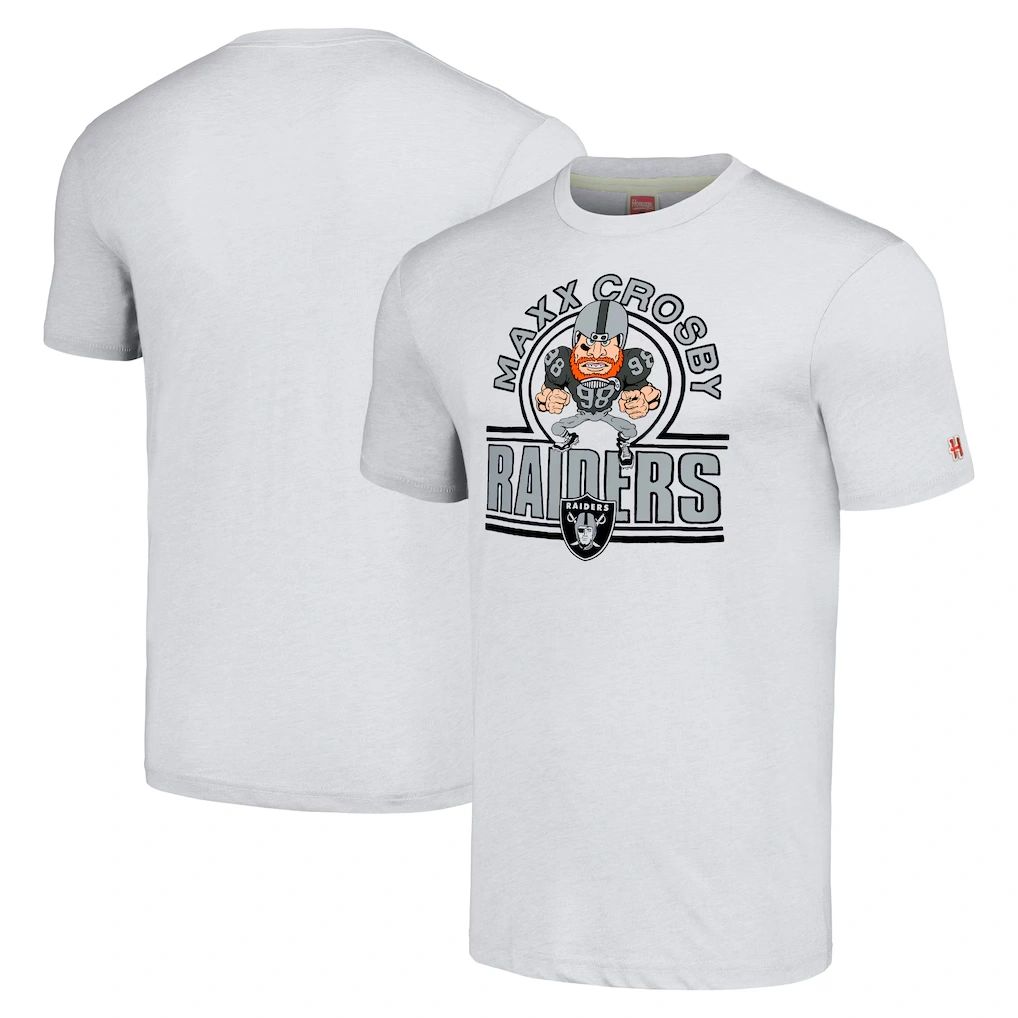 Unisex Las Vegas Raiders Maxx Crosby Homage Ash Caricature Player Tri-Blend T-Shirt