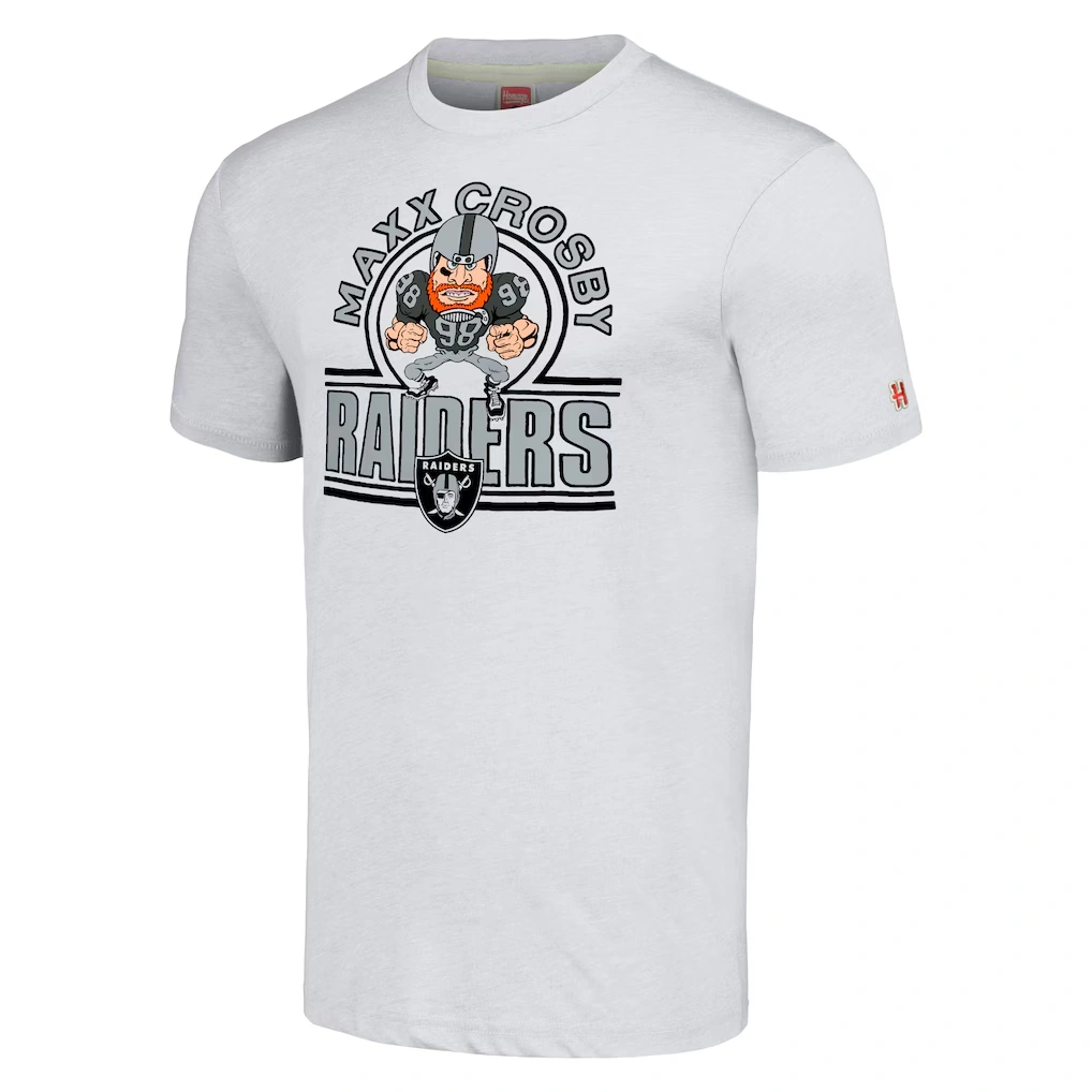 Unisex Las Vegas Raiders Maxx Crosby Homage Ash Caricature Player Tri-Blend T-Shirt