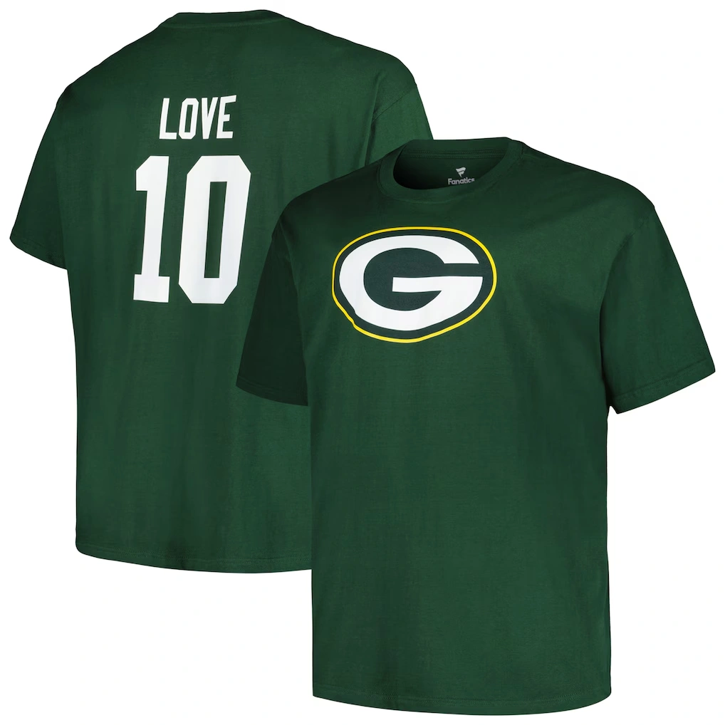 Men's Green Bay Packers Jordan Love Fanatics Green Big & Tall Player Name & Number T-Shirt