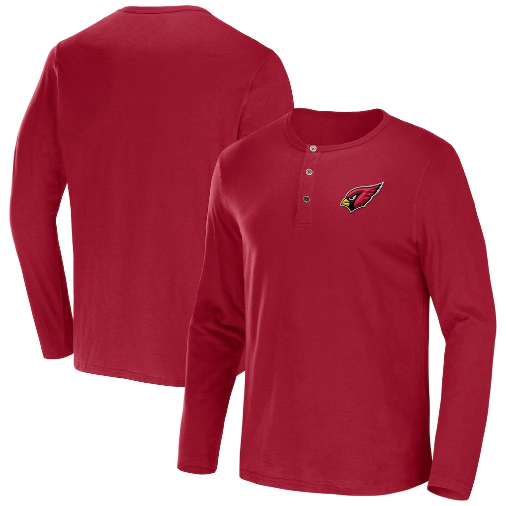 Men's Arizona Cardinals NFL x Darius Rucker Collection by Fanatics Cardinal Slub Jersey Henley Long Sleeve T-Shirt