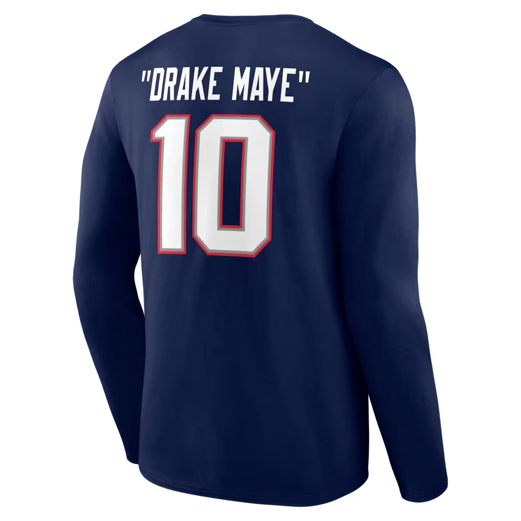 Men's New England Patriots Drake Maye Navy Nickname Long Sleeve T-Shirt