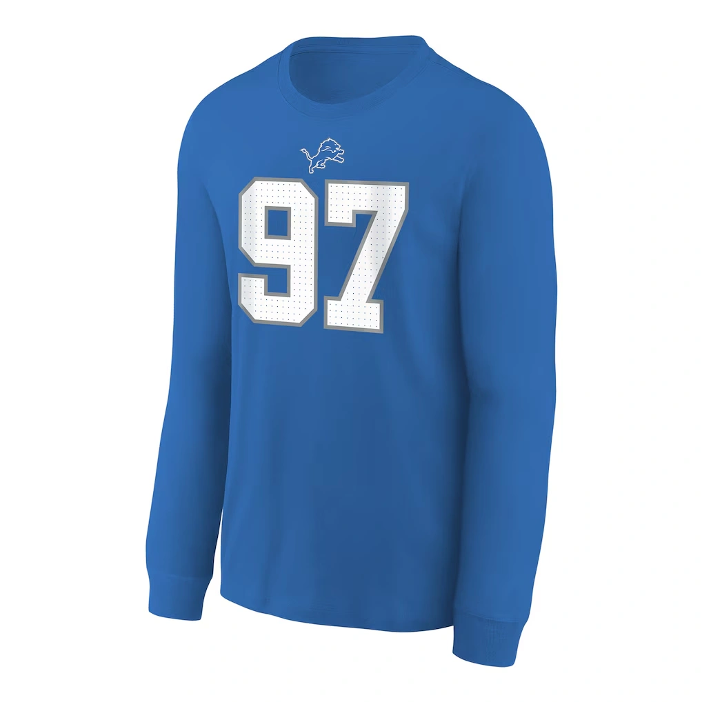 Youth Detroit Lions Aidan Hutchinson Nike Blue Player Name & Number Long Sleeve T-Shirt