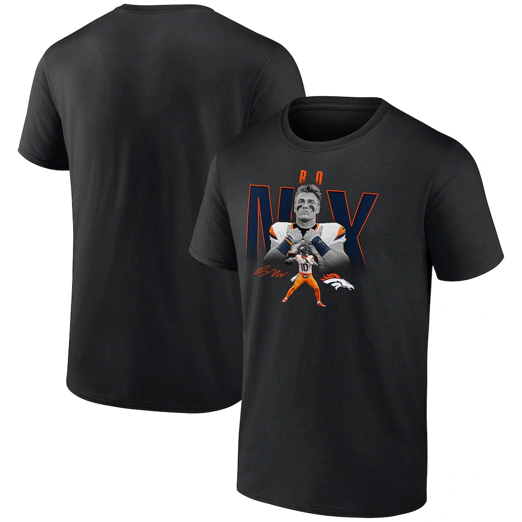Men's Denver Broncos Bo Nix Black Humble Shadow Player Graphic T-Shirt