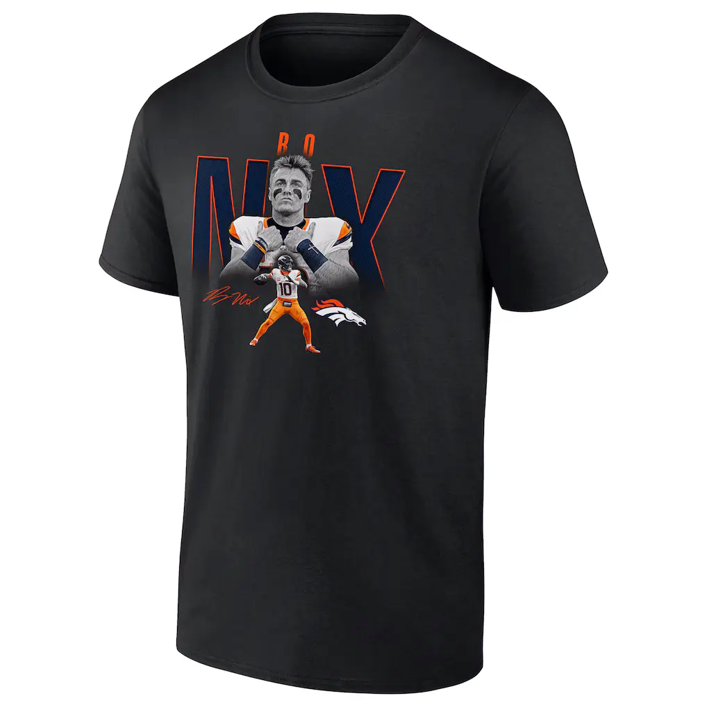 Men's Denver Broncos Bo Nix Black Humble Shadow Player Graphic T-Shirt