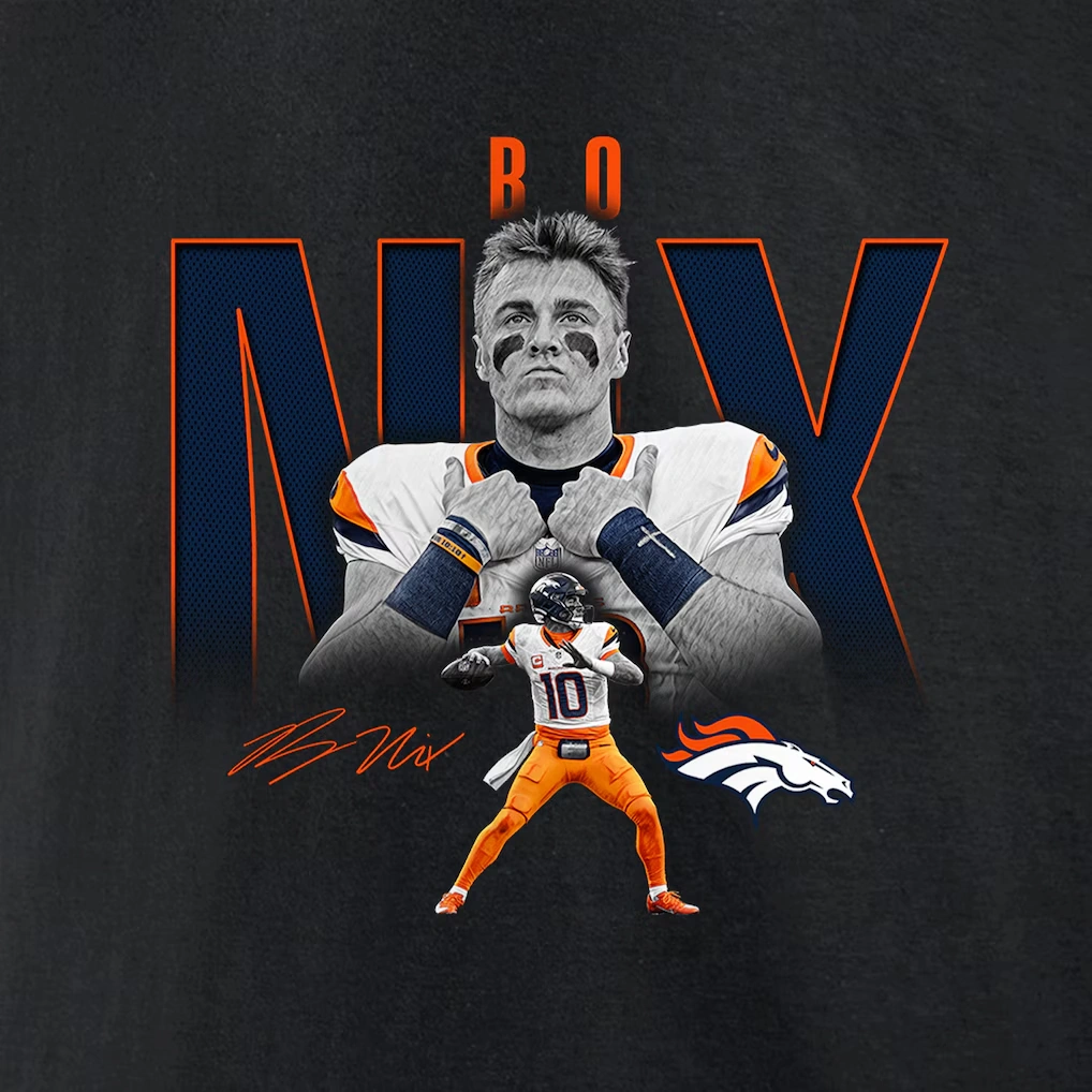 Men's Denver Broncos Bo Nix Black Humble Shadow Player Graphic T-Shirt