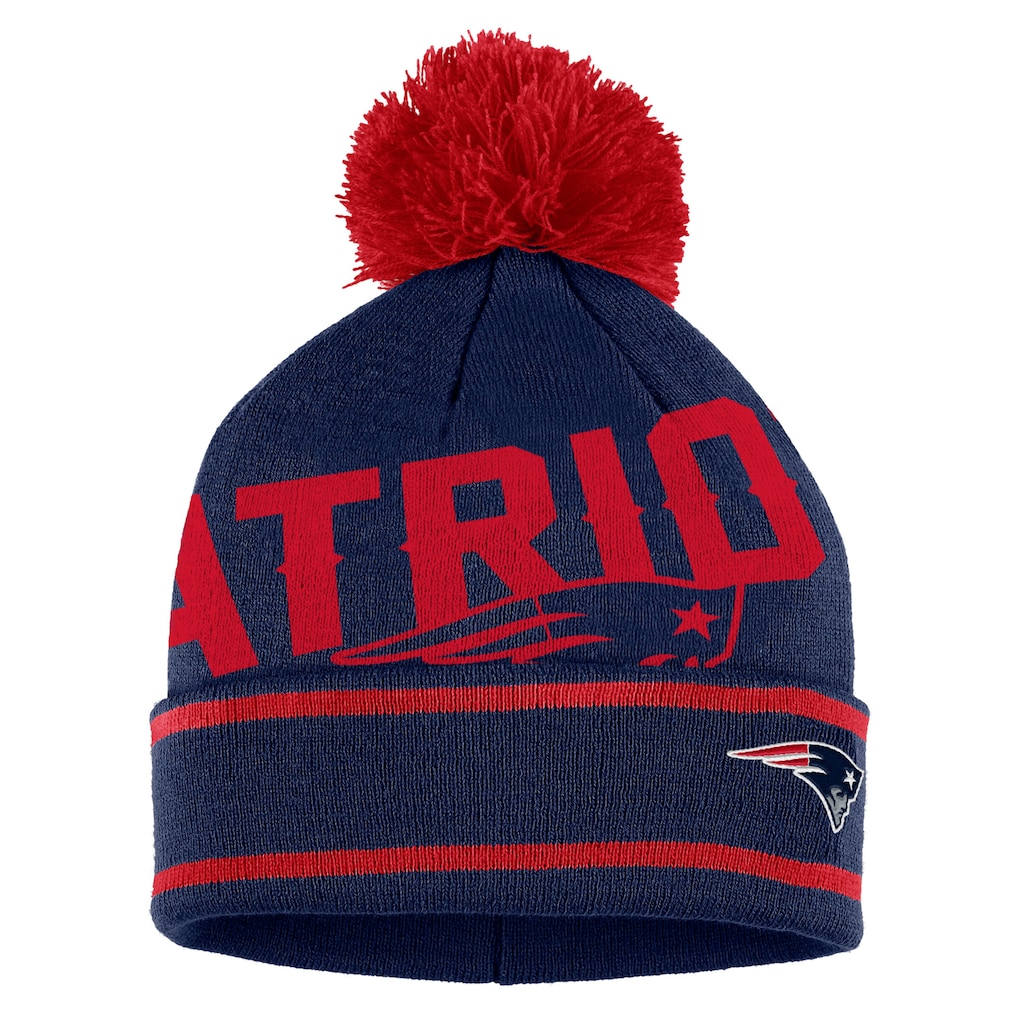 Women's New England Patriots WEAR by Erin Andrews Navy Double Jacquard Cuffed Knit Hat with Pom and Gloves Set