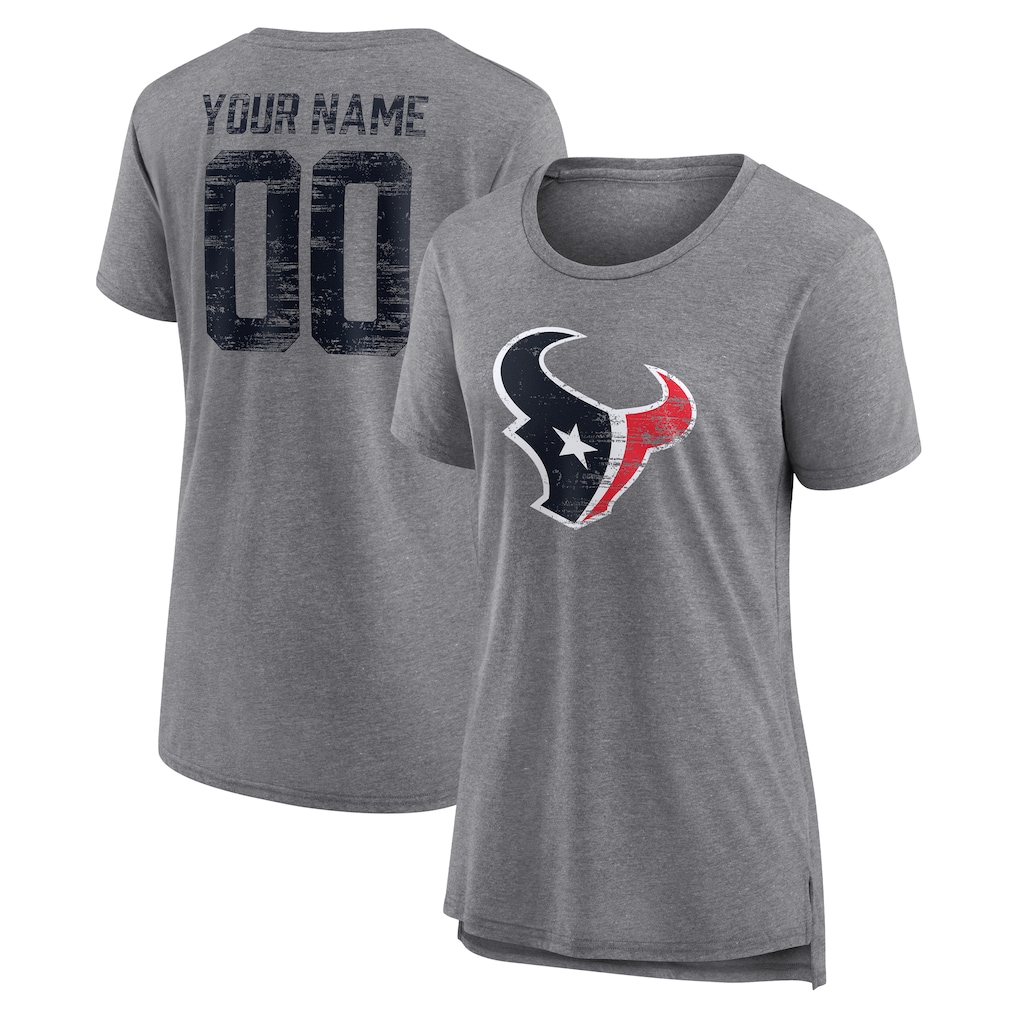 Women's Houston Texans Gray Heritage Custom Name & Number Tri-Blend T-Shirt