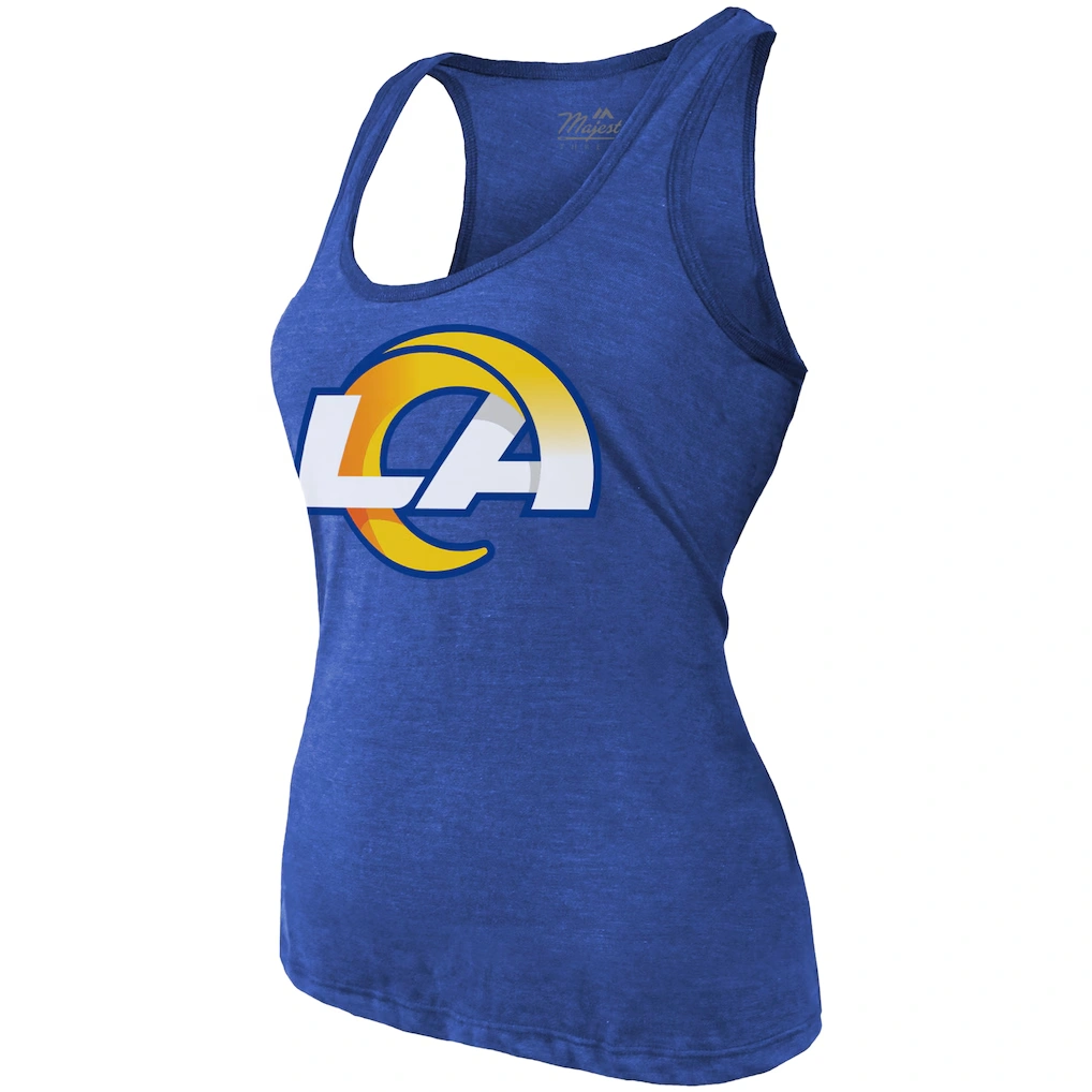 Women's Los Angeles Rams Puka Nacua Majestic Threads Royal Name & Number Tri-Blend Scoop Neck Tank Top