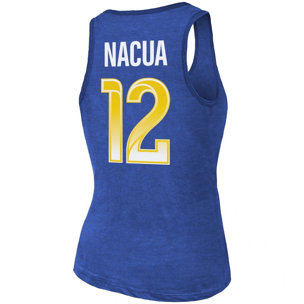 Women's Los Angeles Rams Puka Nacua Majestic Threads Royal Name & Number Tri-Blend Scoop Neck Tank Top