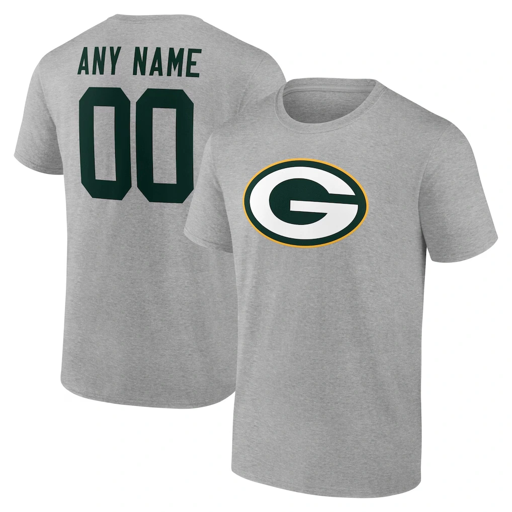 Men's Green Bay Packers Gray Team Authentic Custom Name & Number T-Shirt
