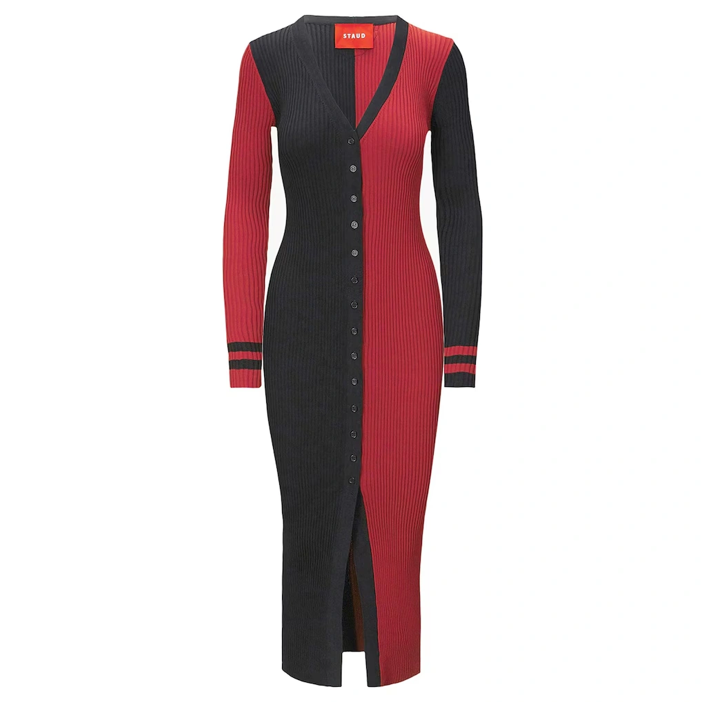 Women's Arizona Cardinals STAUD Black/Cardinal Shoko Knit Button-Up Sweater Dress