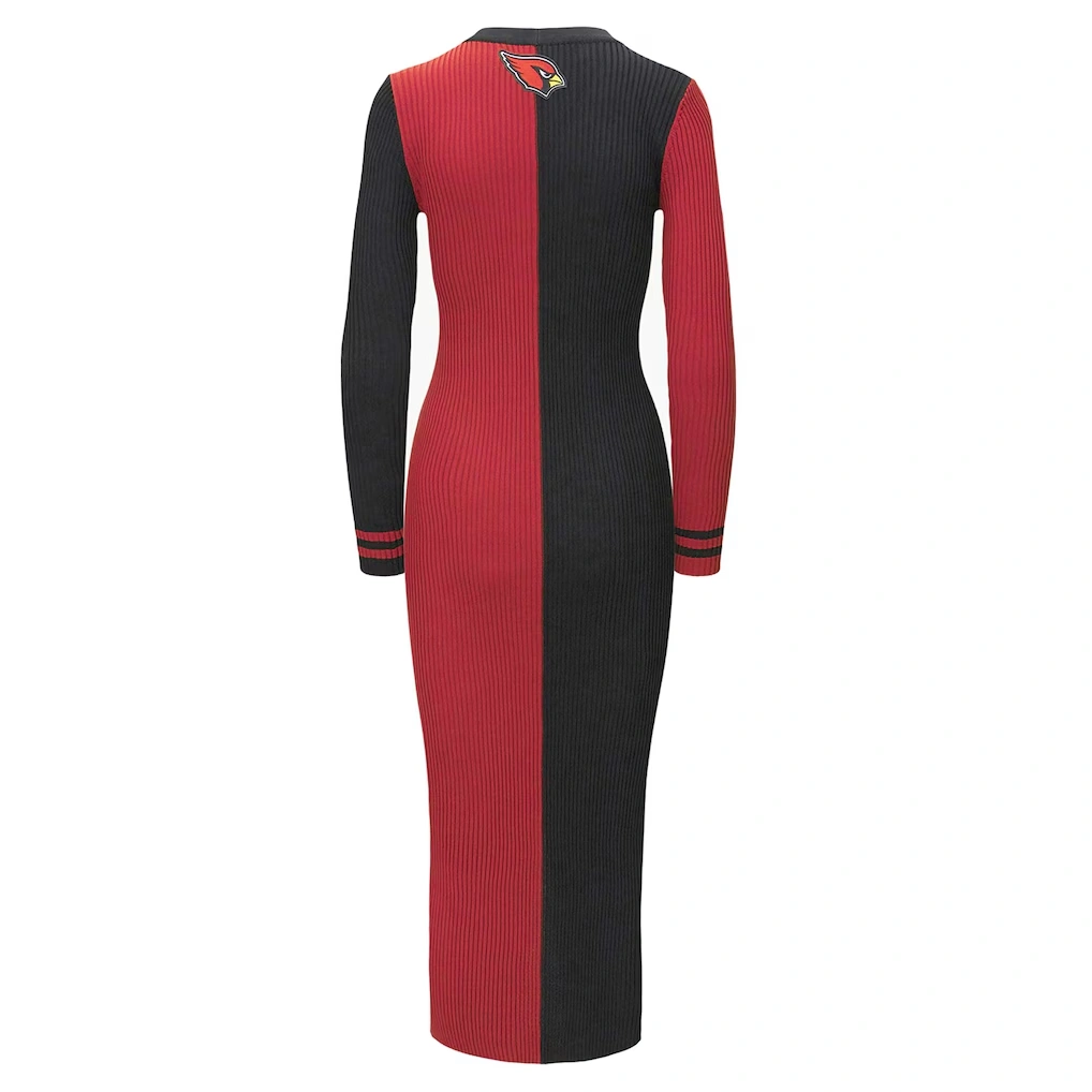 Women's Arizona Cardinals STAUD Black/Cardinal Shoko Knit Button-Up Sweater Dress