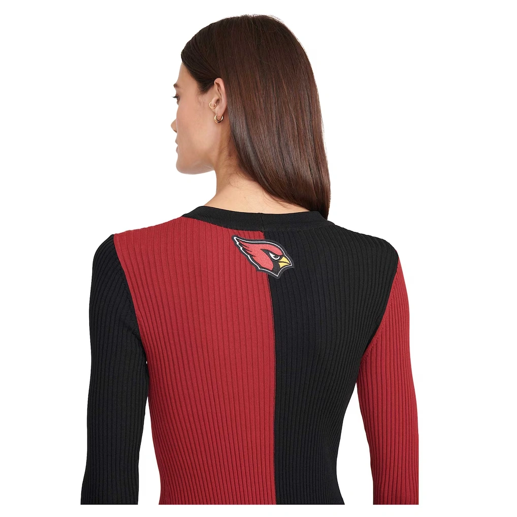 Women's Arizona Cardinals STAUD Black/Cardinal Shoko Knit Button-Up Sweater Dress
