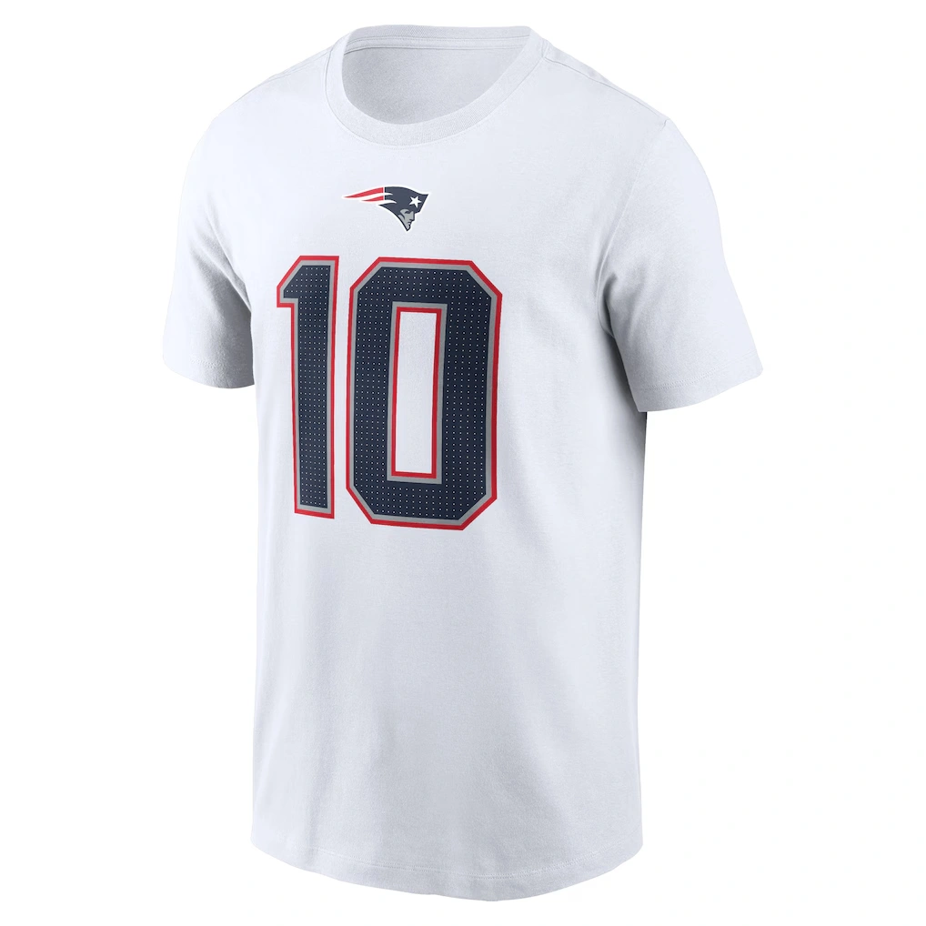 Men's New England Patriots Drake Maye Nike White Player Name & Number T-Shirt
