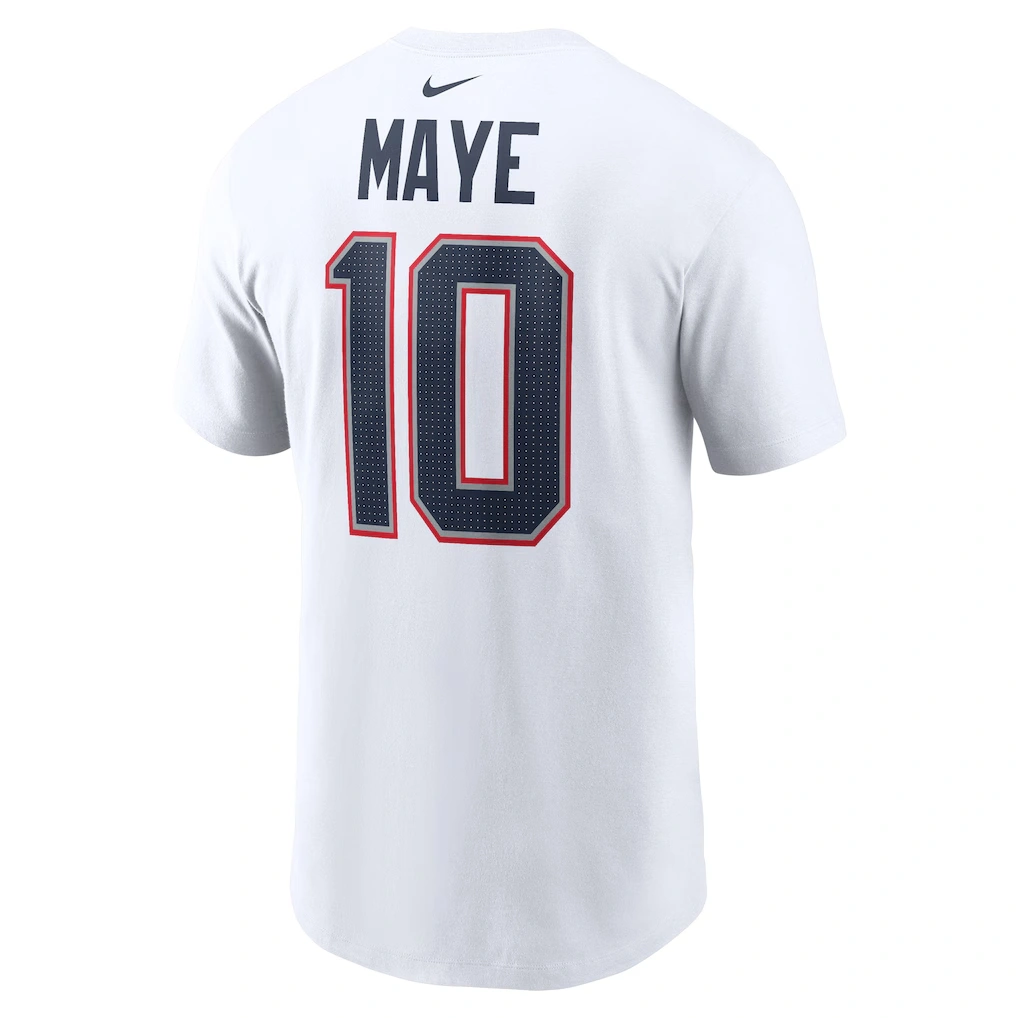 Men's New England Patriots Drake Maye Nike White Player Name & Number T-Shirt