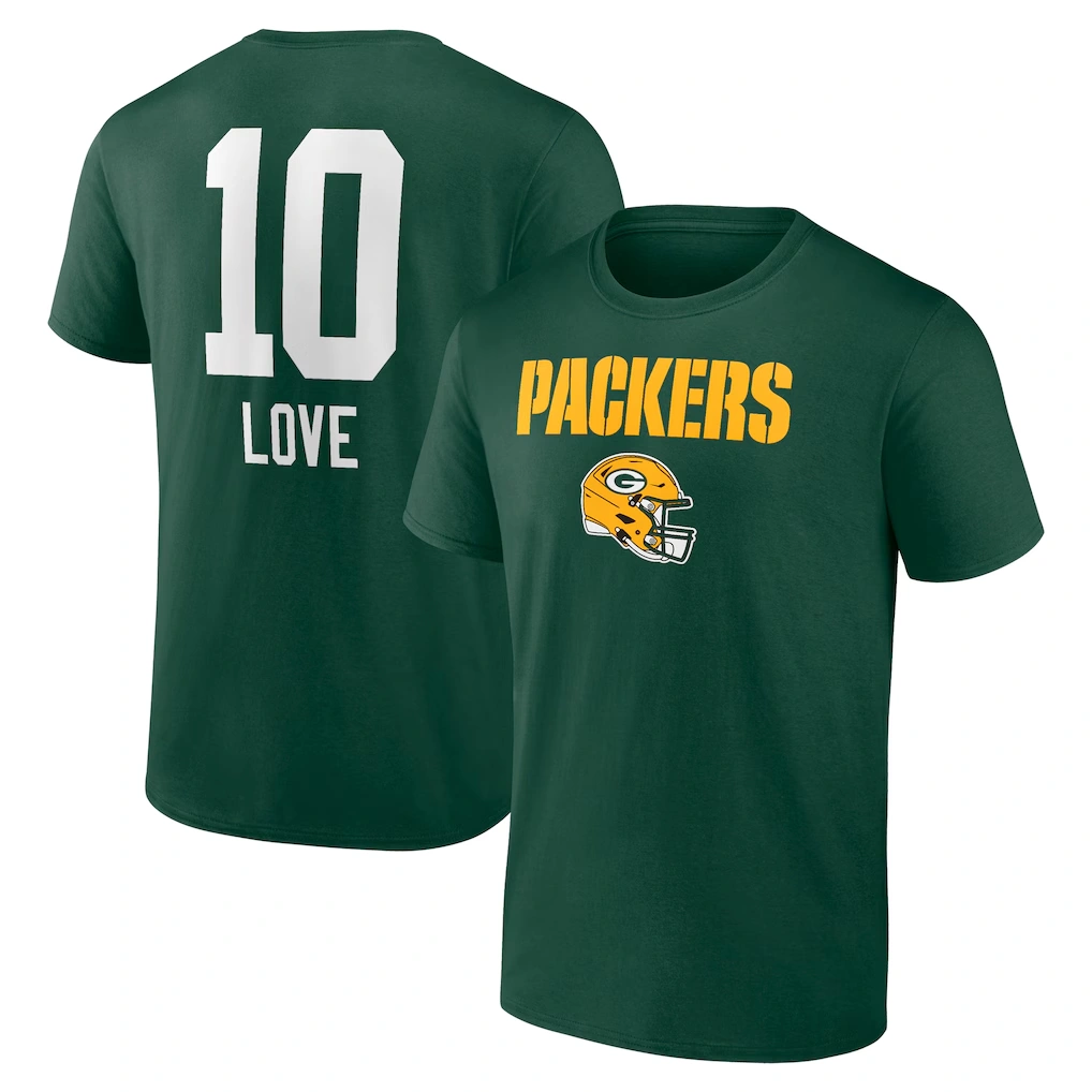 Men's Green Bay Packers Jordan Love Green Team Wordmark Name & Number T-Shirt