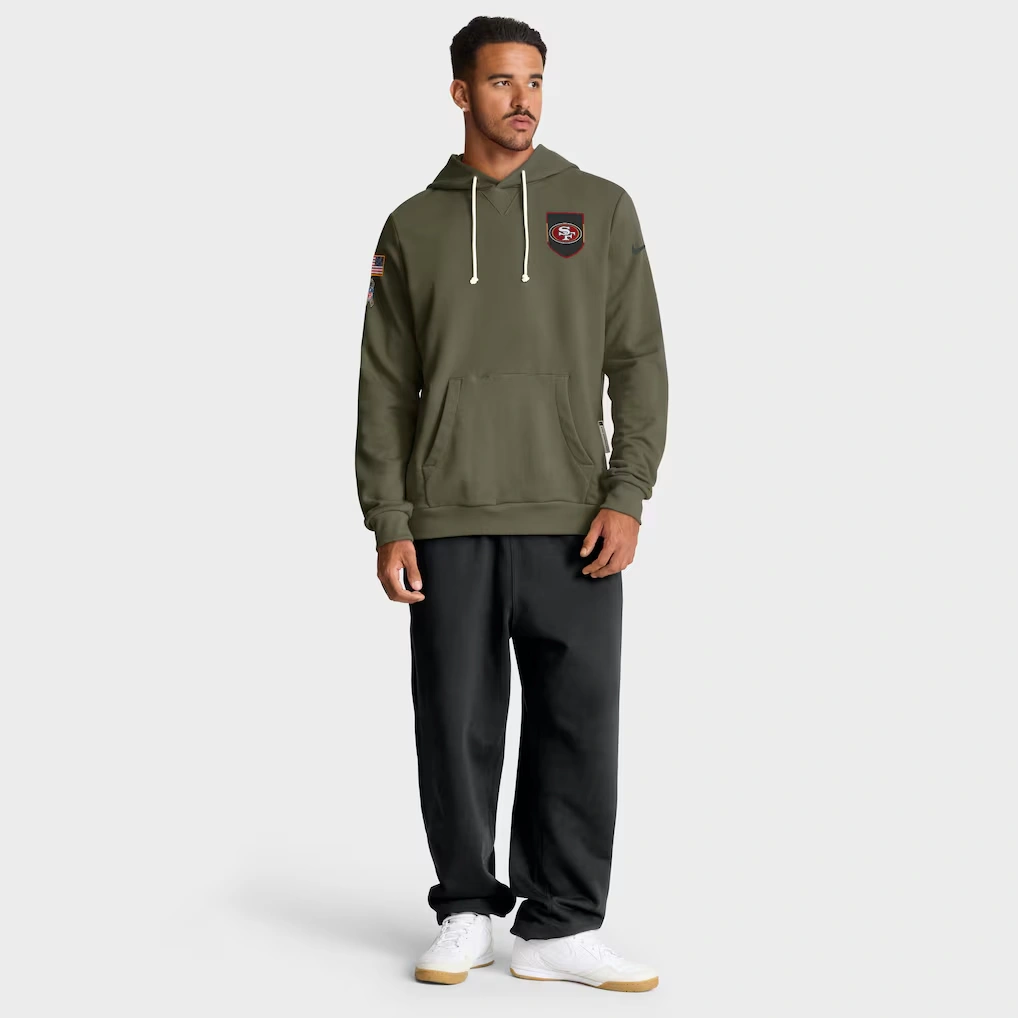 Men's San Francisco 49ers Nike Olive Big & Tall 2025 Salute to Service Sideline Dominant Force Dri-FIT Hoodie