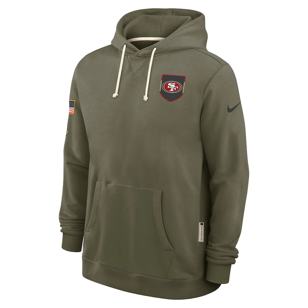 Men's San Francisco 49ers Nike Olive Big & Tall 2025 Salute to Service Sideline Dominant Force Dri-FIT Hoodie