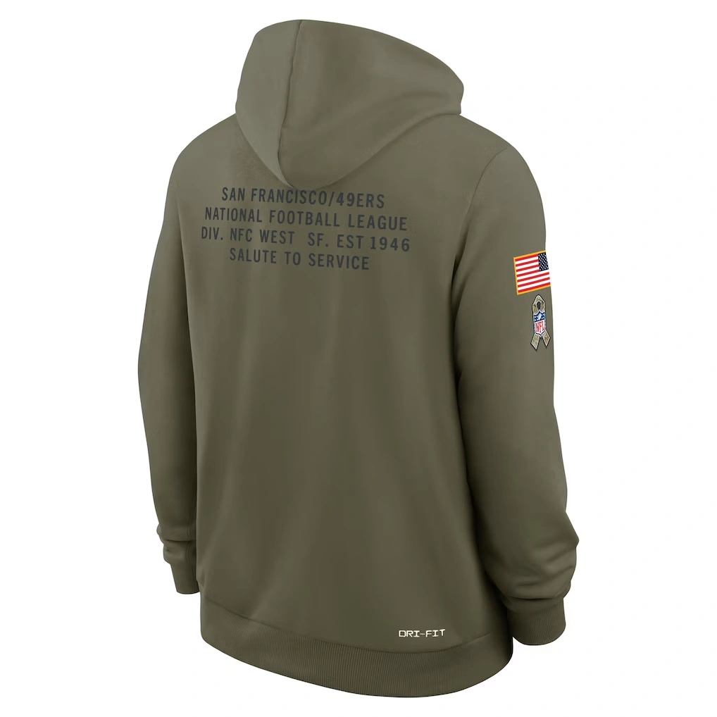 Men's San Francisco 49ers Nike Olive Big & Tall 2025 Salute to Service Sideline Dominant Force Dri-FIT Hoodie