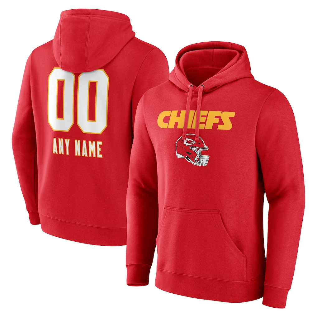 Men's Kansas City Chiefs Red Personalized Name & Number Team Wordmark Pullover Hoodie